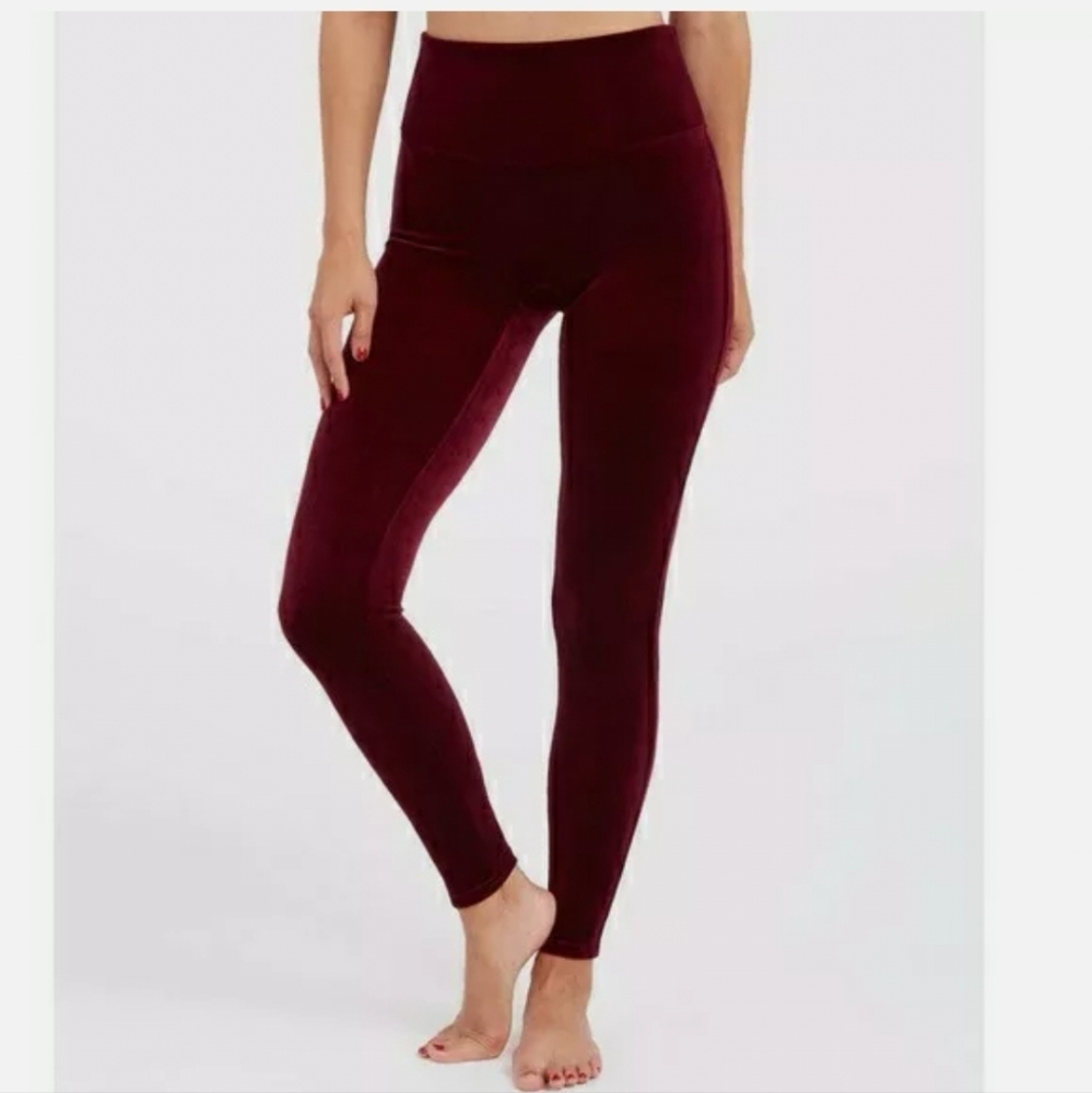 Spanx Burgundy/Red Velvet Leggings High Rise